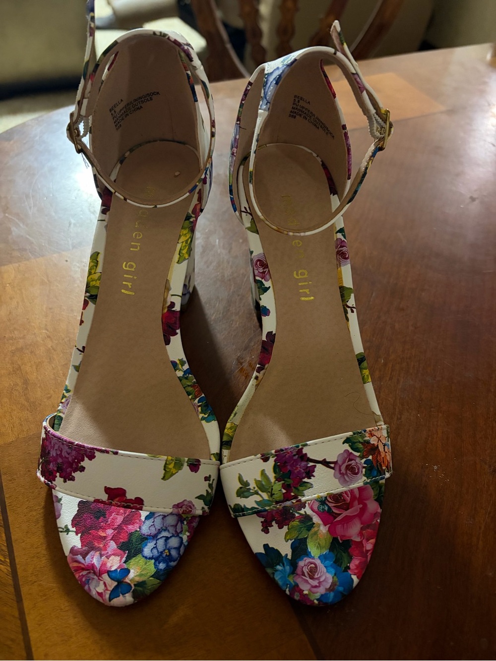 Madden Girl White Floral Ankle-Strap Heels